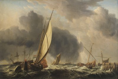Fishing Boats and Man o War in a Breeze at the Mouth of a River by Dominic Serres