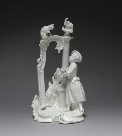 Figure of a Girl with Cat, made by Nymphenburg Porcelain Factory, c.1770 by Dominicus (attr. to) Auliczek