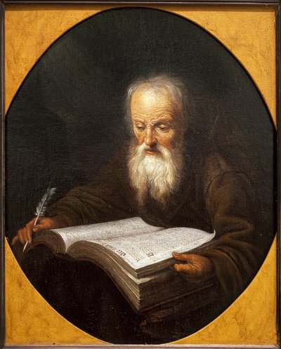 A Monk Reading, a Feather in His Hand. Painting by Domenicus Van Tol (1635-1676), Oil on Canvas, by Gerrit Dou (1613-1675). Flemish Art by Dominicus van Tol