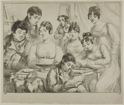 Conversation, a Family Drawing and Reading, the Nurse Holding an Infant, a Portrait of Prince Edmond de Beauvau Behind a Chair, and Portraits of Madame Lavallée and Madame Vallory, Both Seated by Dominique Vivant Denon