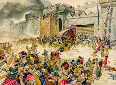 Samaria, fortress city of Israel, falling to the Assyrians by Don Lawrence
