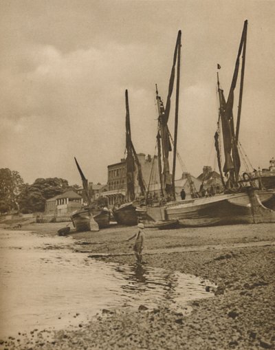 Barges Aground At Mortlake With The Tide at Full Ebb by Donald McLeish