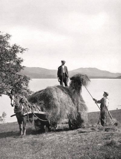 Loading hay onto a wagon on the shores of Loch Lomond, Scotland, 1924-1926 by Donald McLeish