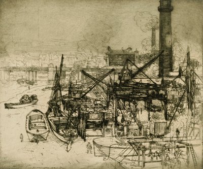 Chimneys and Cranes on the Thames by Donald Shaw MacLaughlan