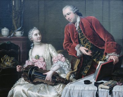 Portrait of Monsieur et Madame de Corcelles playing Music in an Interior by Donat Nonotte