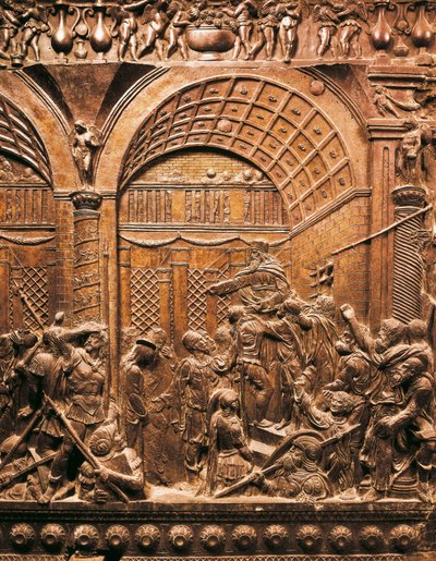 Christ before Caiphas (1460, Bas relief on bronze) by Donatello