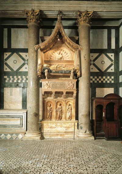Marble tomb designed by Donatello and Michelozzo for Cardinal Baldassarre Coscia, Antipope John XXIII, Florence, Tuscany, Italy by Donatello