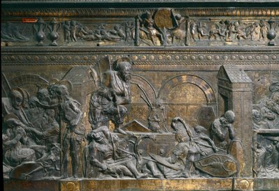 The resurrection of Christ. (Detail) Low relief of the right pulpit by Donatello