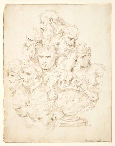 Fantasy Composed of Heads and a Sculpted Urn by Donato Creti