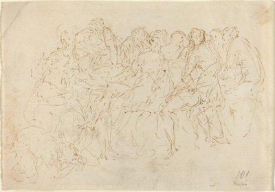 Magdalene Washing the Feet of Christ with Eight Disciples Looking On (recto) by Donato Creti