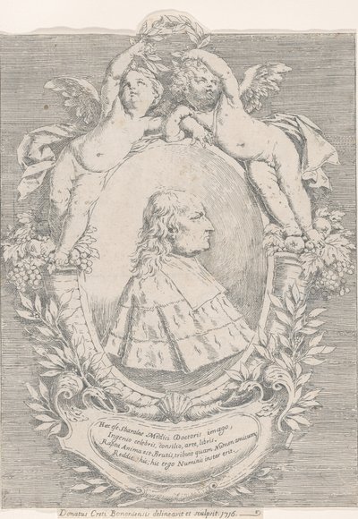 Portrait of Giovanni Girolamo Sbaraglia, within an oval flanked by two putti on cornucopia by Donato Creti