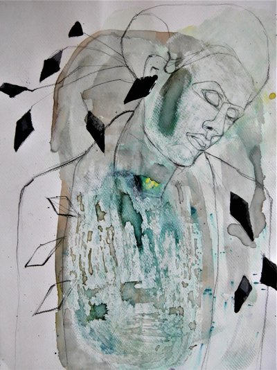 Contemplative Green Portrait by Doris Schmitz