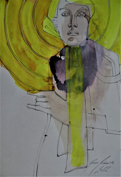 Expressive Yellow Portrait by Doris Schmitz