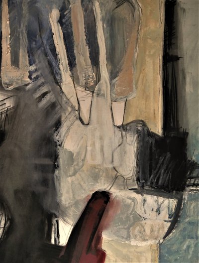 Muted Abstract With Red by Doris Schmitz
