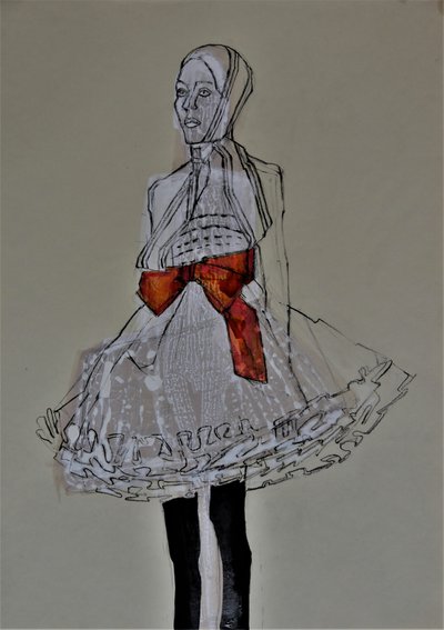 Red Bow Fashion Sketch by Doris Schmitz