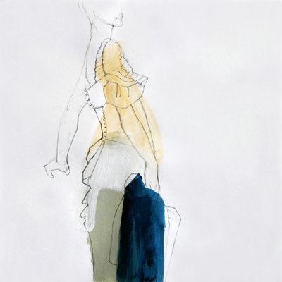 Yellow Top Blue Drape by Doris Schmitz