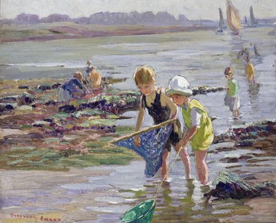 Children playing by the seashore by Dorothea Sharp