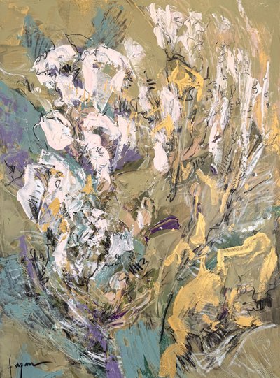 Abstract Green Gold Flowers by Dorothy Fagan