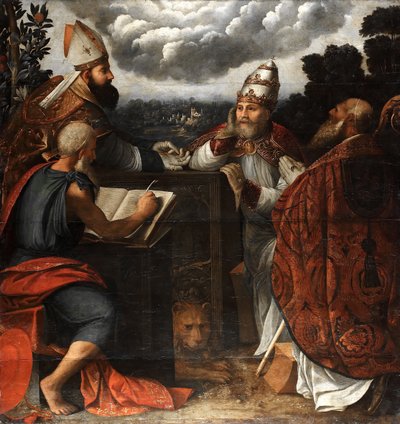 Dispute of Four Church Fathers on the Immaculate Conception, 1541 by Dosso Dossi