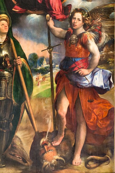 Madonna with Infant Jesus and St. George and St. Michael Archangel (detail) by Dosso Dossi