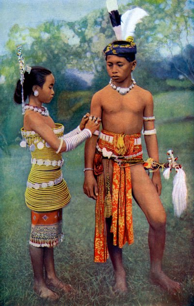 Young Iban or Sea Dayaks People in Gala Attire, Borneo by Dr Charles Hose