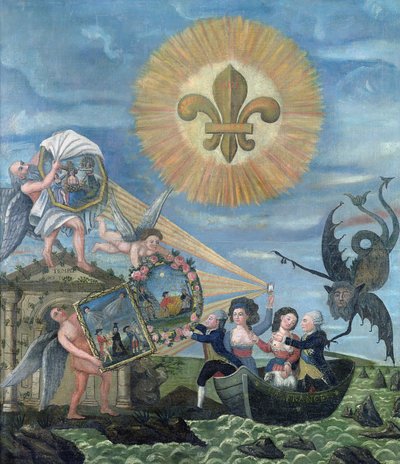 The Hope of Happiness Dedicated to the Nation with Louis XVI Driven by Goodness and Jacques Necker Driven by Truth, 1789 by Dubois