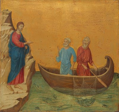 The Miraculous Catch of Fish and the Calling of the Apostles Peter and Andrew. 1308-11 by Duccio di Buoninsegna