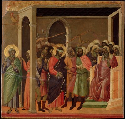 Jesus scorned (Maesta altarpiece) by Duccio di Buoninsegna