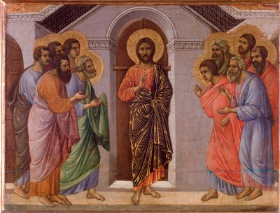 Resurrected Jesus appears to the apostles (Maesta altarpiece) by Duccio di Buoninsegna