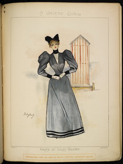 A Female Character, Near a Mobile Changing Cubicle, on the Beach. by Dudley Hardy