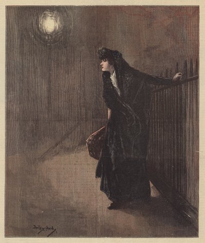 Carrie shivered as she clung to the hoar-frosted railings by Dudley Hardy