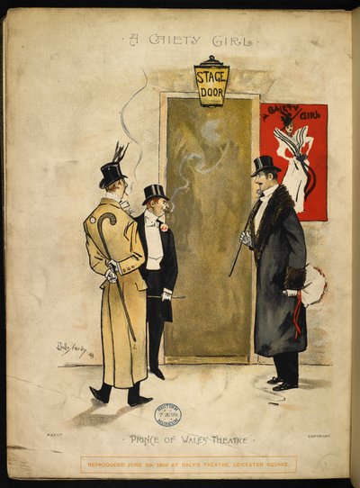 Three Gentlemen Waiting Outside the Stage Door, for Gaiety Girls to Emerge by Dudley Hardy