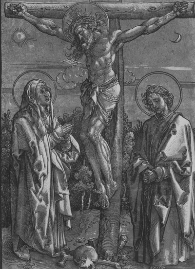 Christ on the Cross with the Virgin and Saint John, 1500-1550 by Dürer School.