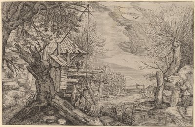 Landscape with Log House near a River by Dutch 17th Century, formerly Jacques de Gheyn II