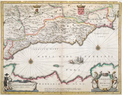 A 17th century map of the regions of Granada and Murcia, in Spain by Dutch School