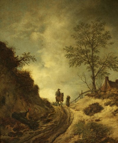 A Horseman and Other Figures on a Hilly Lane by Dutch School