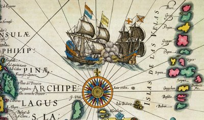 Battling ships, off the Philippines, (detail) by Dutch School