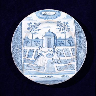 Delftware plate depicting the month of April by Dutch School