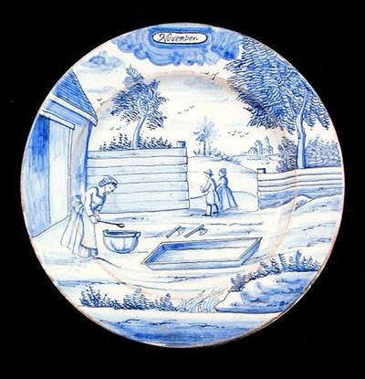 Delftware Plate Depicting the Month of November by Dutch School