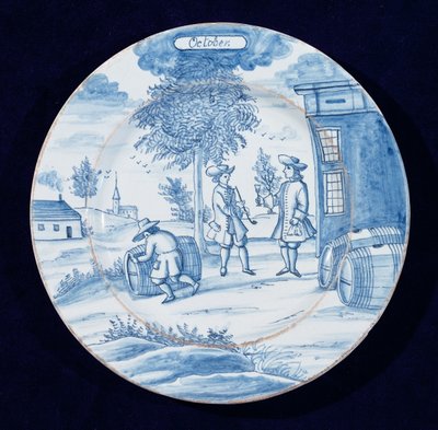 Delftware plate depicting the month of October by Dutch School