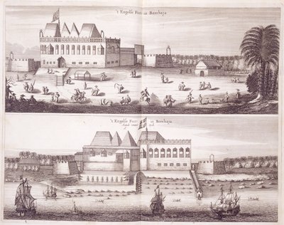 Front and Waterside views of the English Fort at Bombay, 1672 by Dutch School