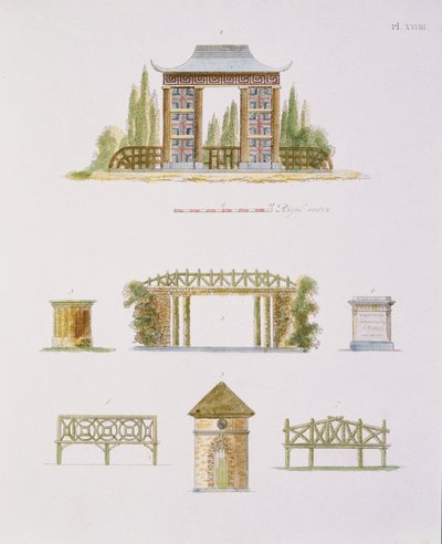 Garden decorations, from Magazine of Garden Gems, by G. van Laar, published 1802 by Dutch School