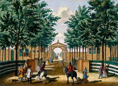Gardens of the pleasure palace of Francois van Haringkaspel, from Het Zeganpralent Kennemerlant by Hendrick de Leth and Matthias Brouerius Van Nidek, published c.1700-1730 by Dutch School
