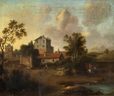 Landscape with Ruins and a Rider on a White Horse by Dutch School