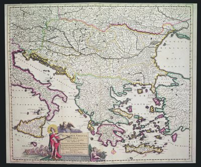 Map of Greece, Hungary and Their Surrounding Countries by Dutch School