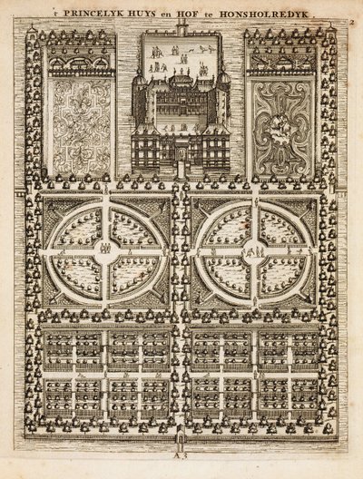 Palace of Honsholredyk, from The Dutch Gardener by Johann van der Groen, published 1699 by Dutch School
