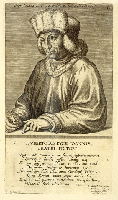 Portrait of Hubert van Eyck plate 1 from a Series of Portraits of Artists, engraved by Theodor Galle by Dutch School