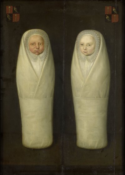 Portrait of Swaddled Twins: The Early-Deceased Children of Jacob de Graeff and Aeltge Boelens by Dutch School