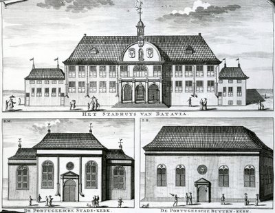 Portuguese Church and Town Hall in Batavia by Dutch School