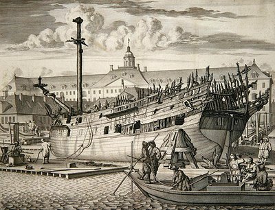 Ship which caught fire in front of the Marine Arsenal of the Dutch East India Company by Dutch School